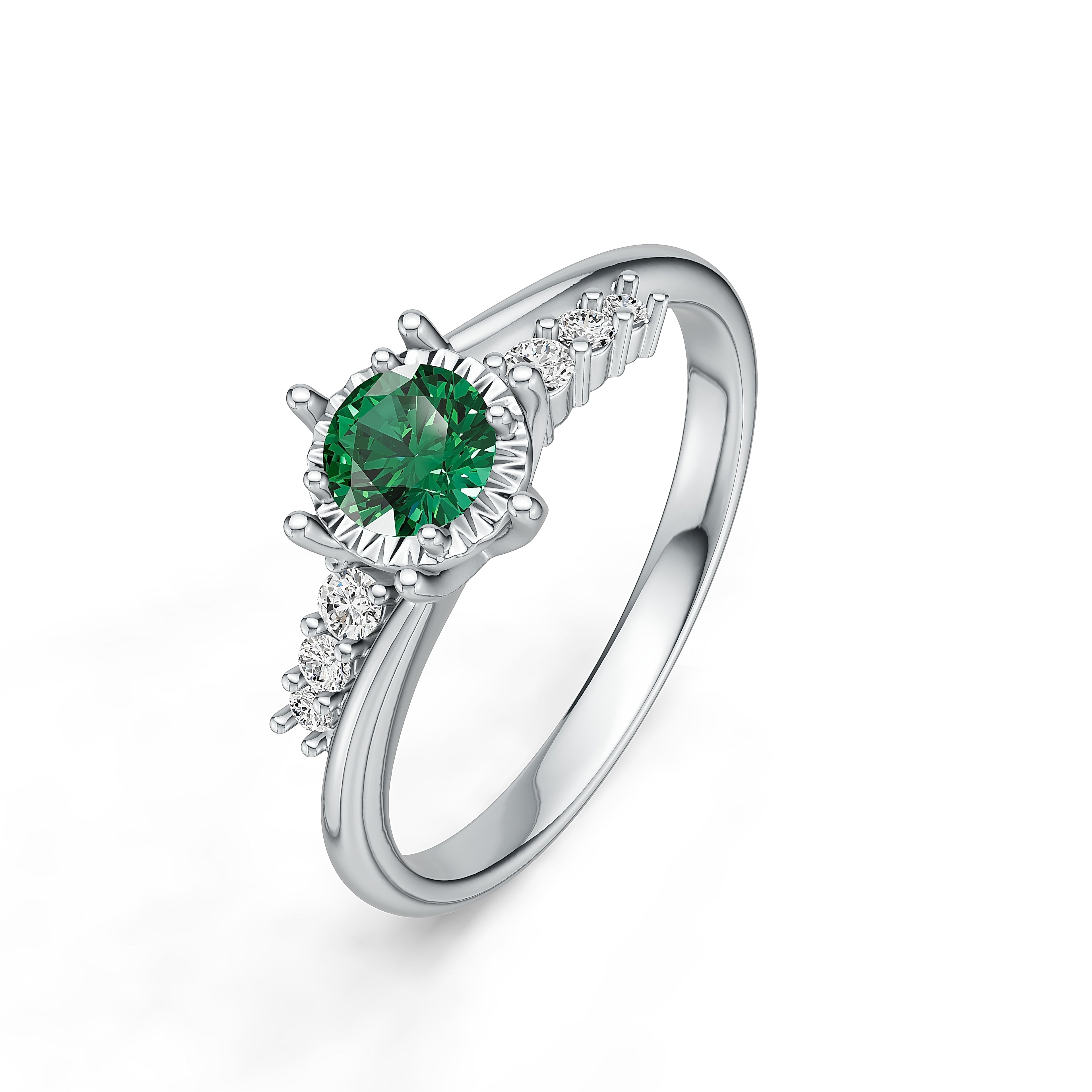 18K White Gold Emerald Diamond Ring