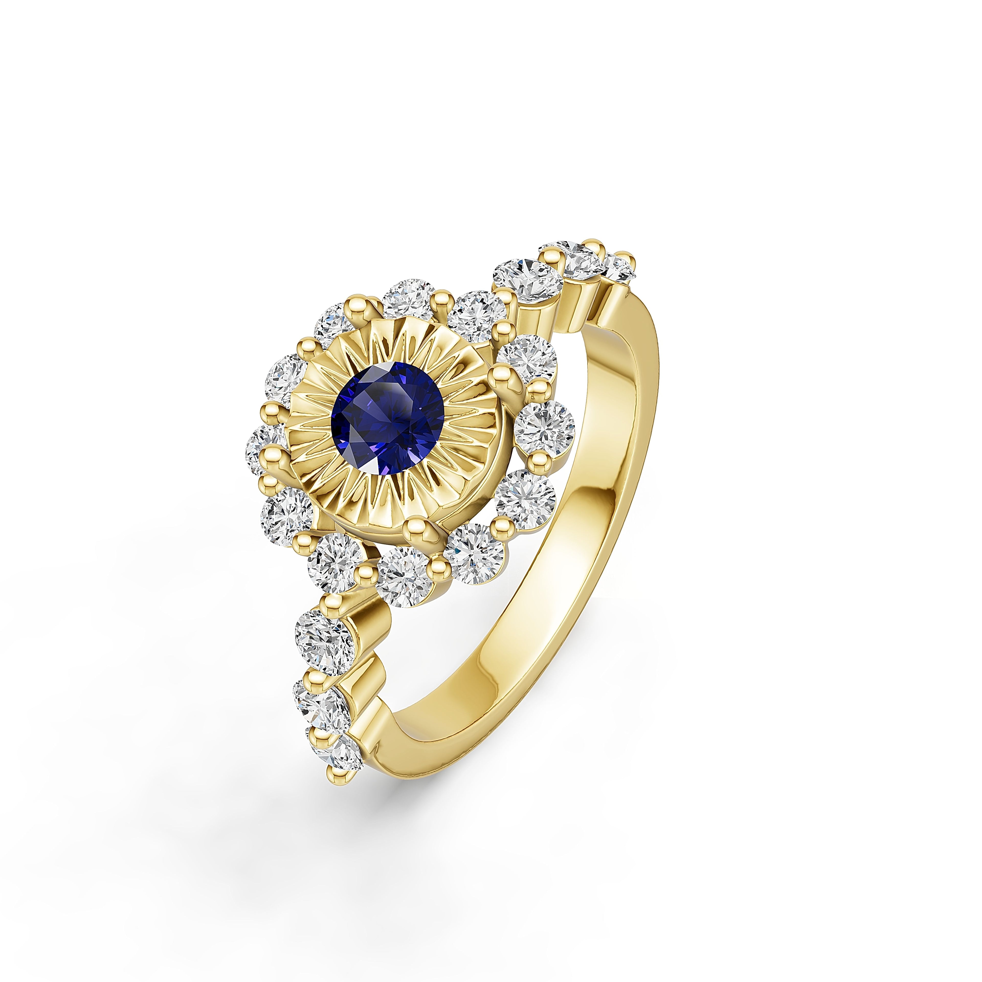 "Solar Embrace" 18K Gold Sapphire & Diamond Cluster Ring