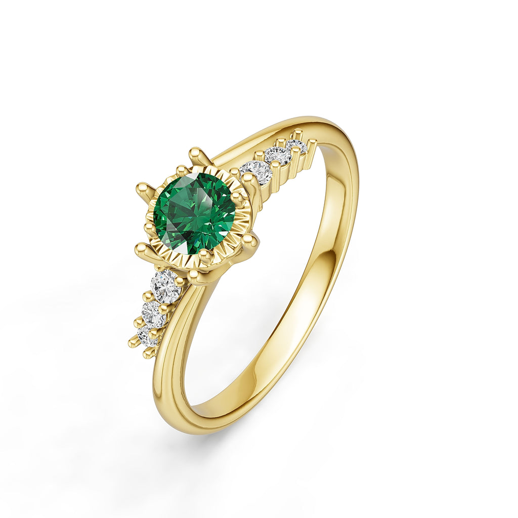18K Gold Emerald Diamond Ring