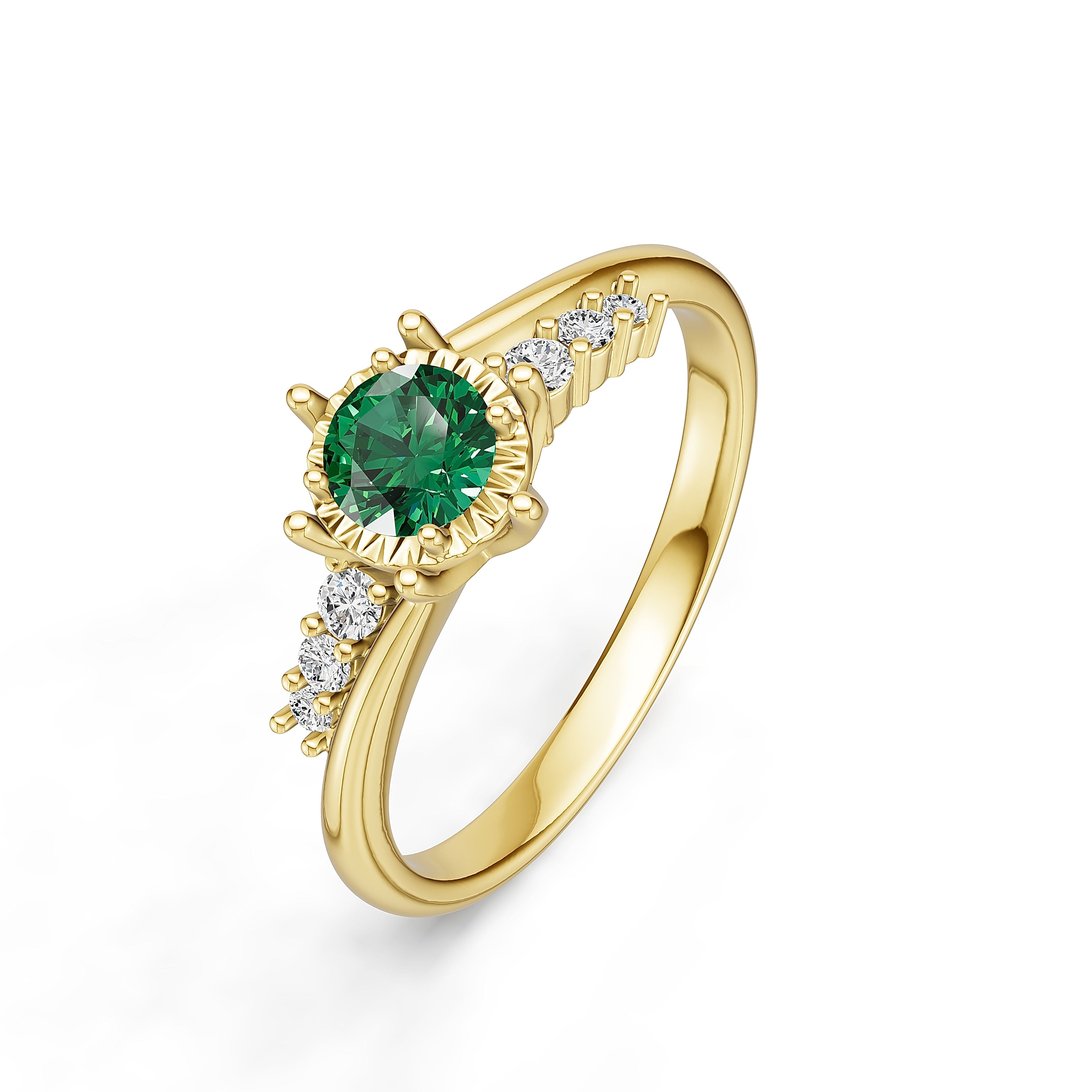 18K Gold Emerald Diamond Ring