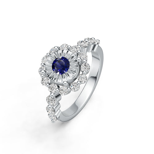 "Solar Embrace" 18K White Gold Sapphire & Diamond Cluster Ring