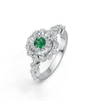 "Solar Embrace" 18K White Gold Emerald & Diamond Cluster Ring