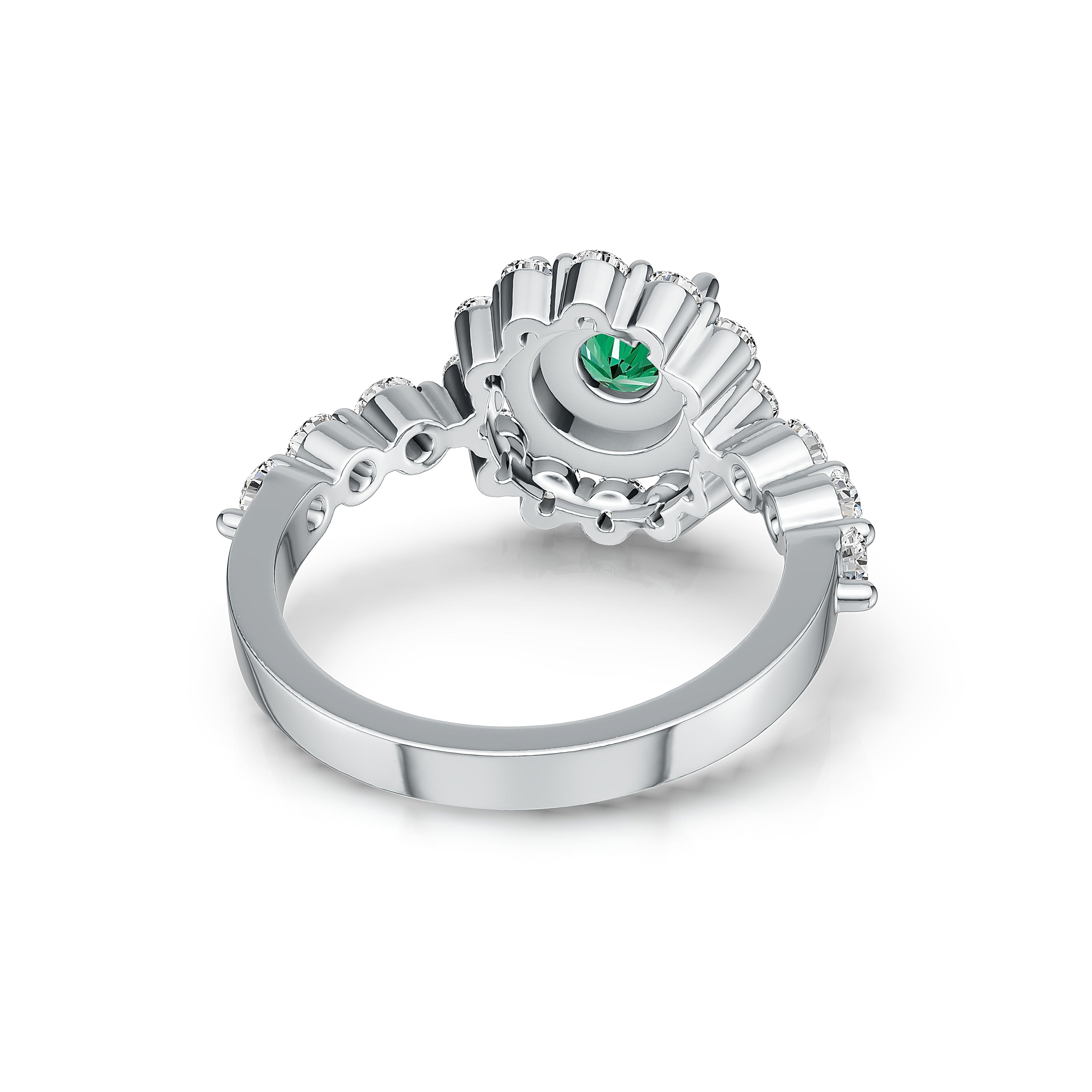 "Solar Embrace" 18K White Gold Emerald & Diamond Cluster Ring