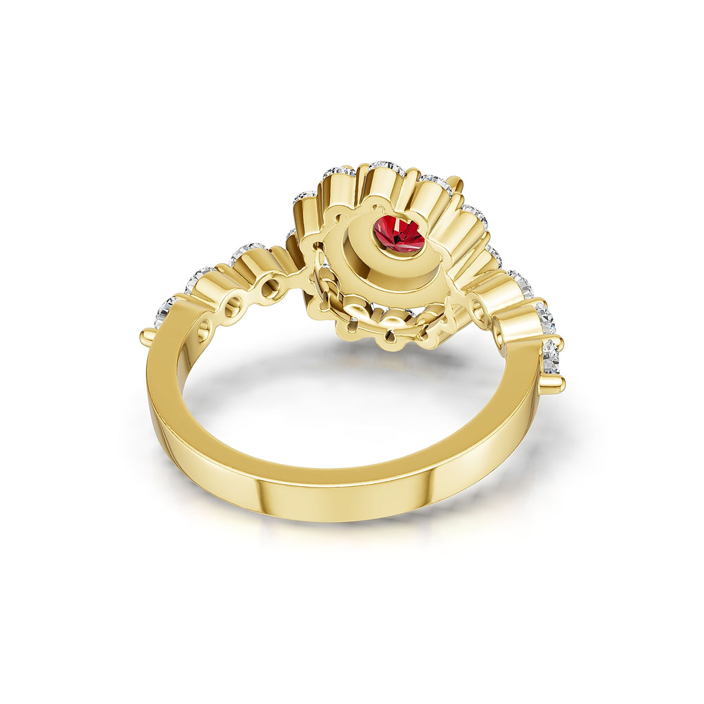 "Solar Embrace" 18K Gold Ruby & Diamond Cluster Ring