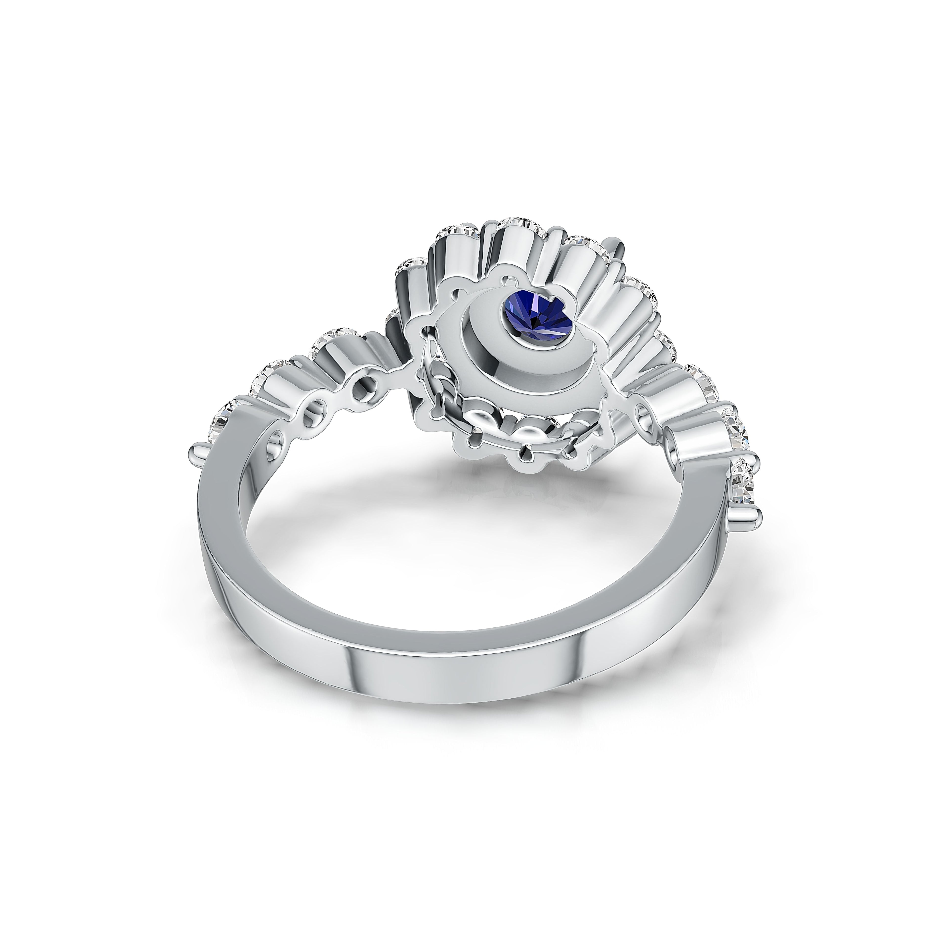 "Solar Embrace" 18K White Gold Sapphire & Diamond Cluster Ring