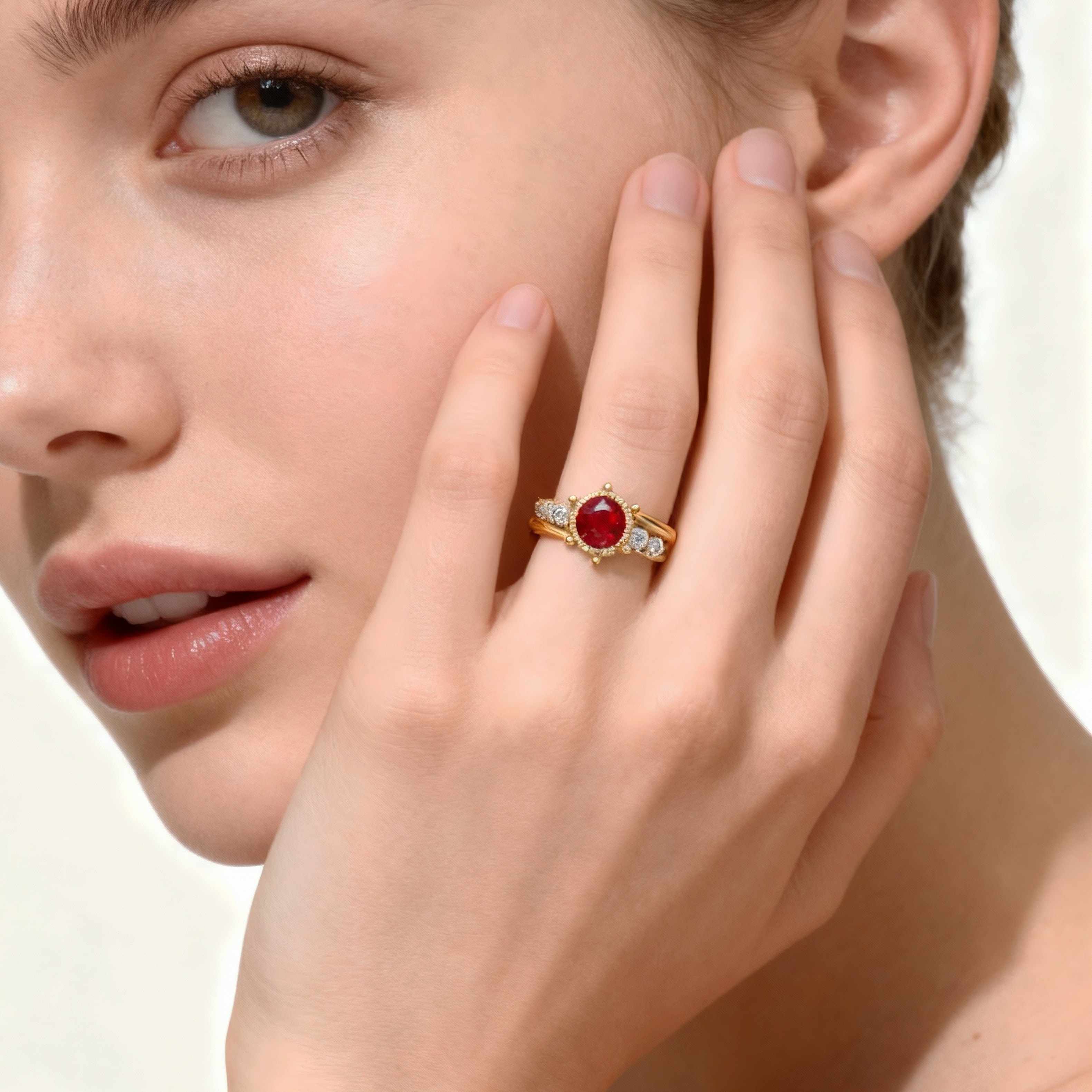 18K Gold Ruby Diamond Ring