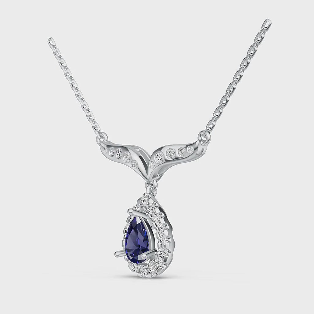 18K White Gold Sapphire Diamond Pendant Neckace