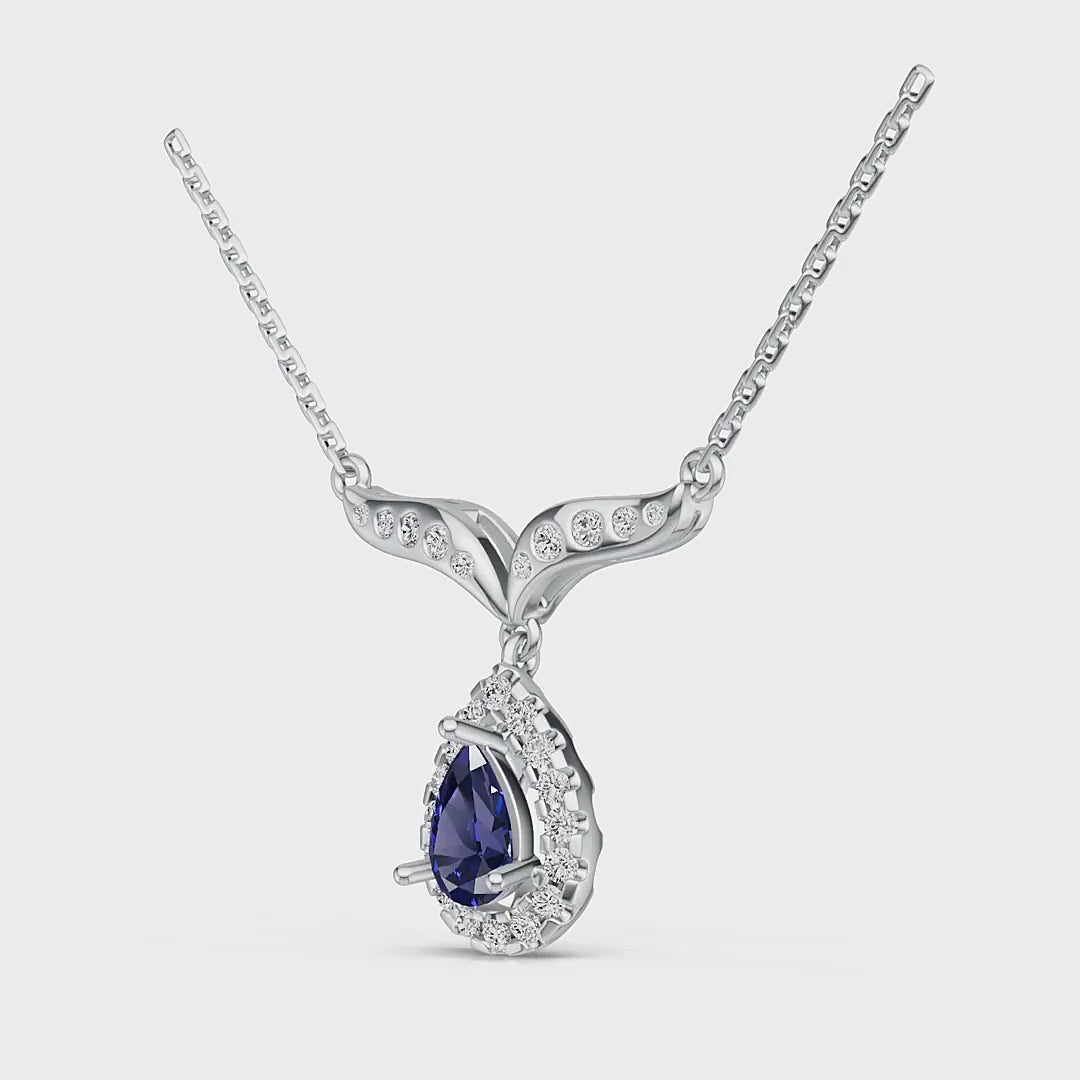 18K White Gold Sapphire Diamond Pendant Neckace