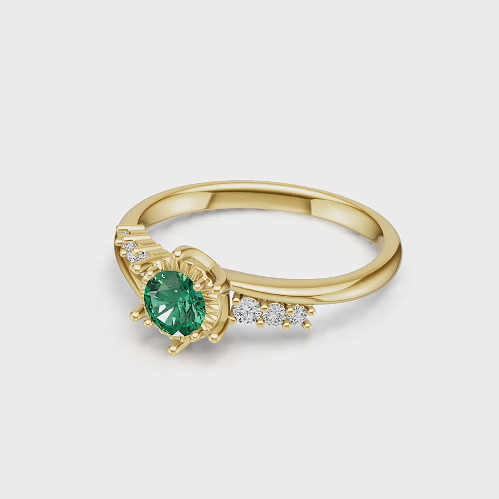 18K Gold Emerald Diamond Ring