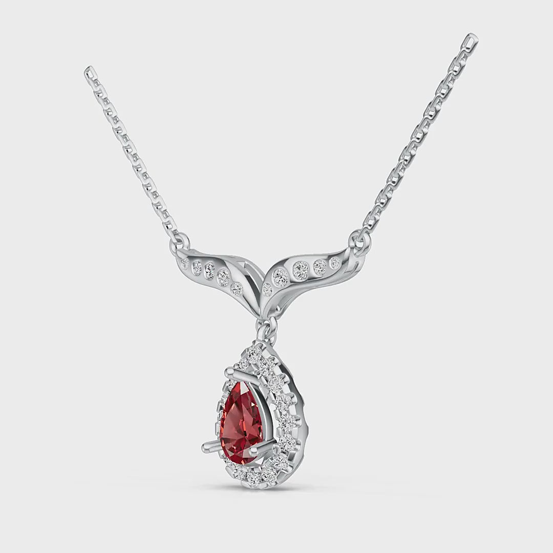 18K White Gold Natural Ruby Diamond Pendant Necklace