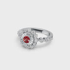 "Solar Embrace" 18K White Gold Ruby & Diamond Cluster Ring