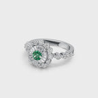 "Solar Embrace" 18K White Gold Emerald & Diamond Cluster Ring