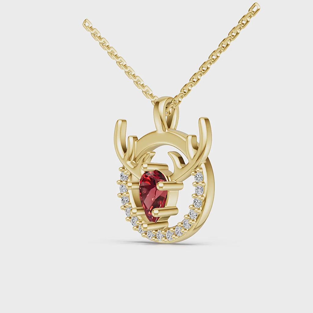 "Eternal Stag" 18K Gold Ruby & Diamond Pendant Necklace