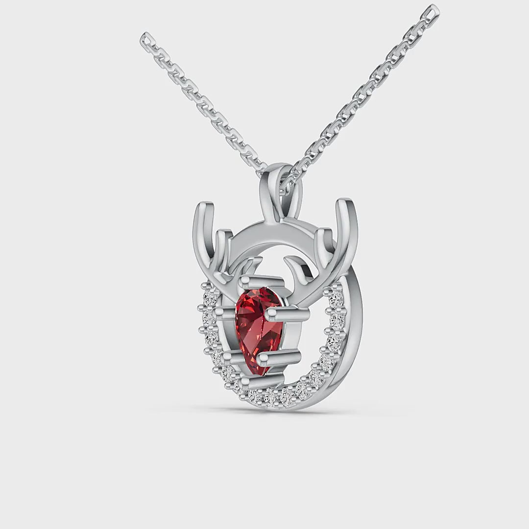 18K White Gold Pear Ruby Diamond Pendant Necklace