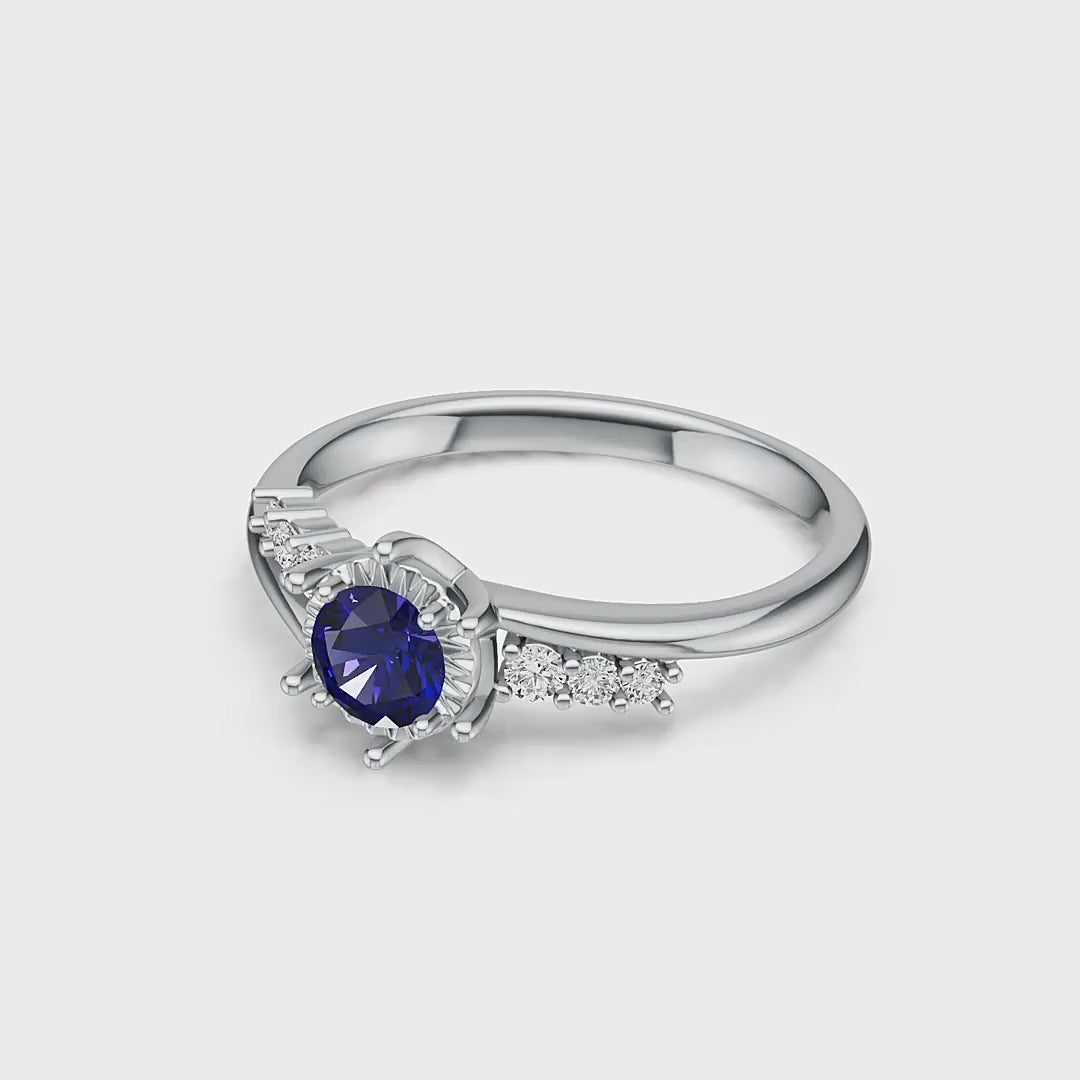 18K White Gold Sappire Diamond Ring