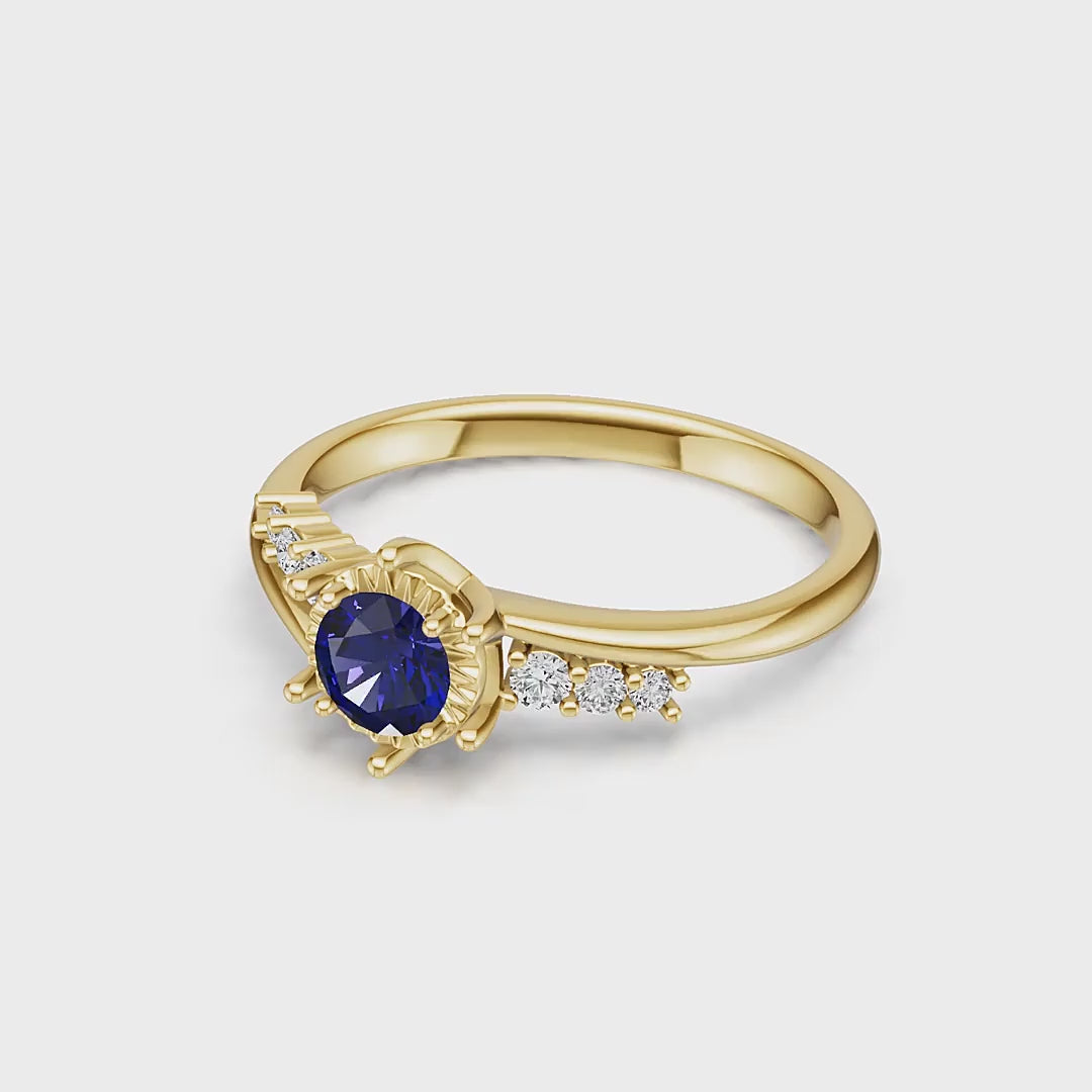18K Gold Sapphire Diamond Ring
